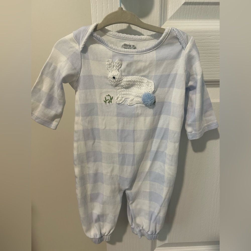 Mud Pie blue buffalo check converter gown